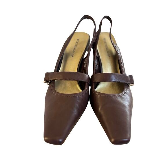 Y2K VTG. BROWN LEATHER SLINGBACK BUCKLE  POINTED TOE HEELS PUMPS 8.5 WORTHINGTON - Picture 6 of 7